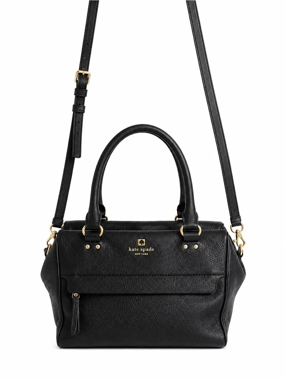 Kate Spade Black Pebbled Leather Satchel Crossbody Shoulder Bag Zip Top everyday